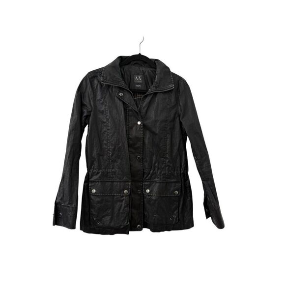 Armani Exchange Plaid Flannel Lined Zip Up Utility Jacket Black Women's Small - Picture 1 of 6